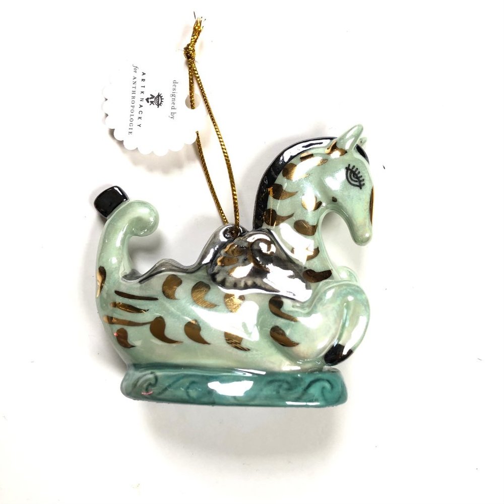 Anthropologie Mint and Gold Seahorse Ornament